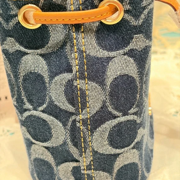 Coach Blue and Tan Mini Drawstring Bag - Picture 5 of 9